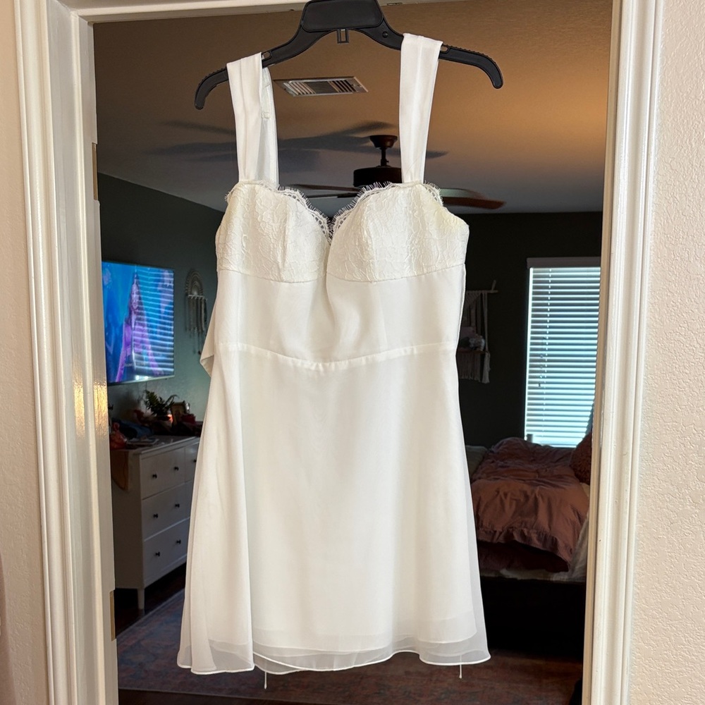 Azazie White Mini Dress with Lace Bodice